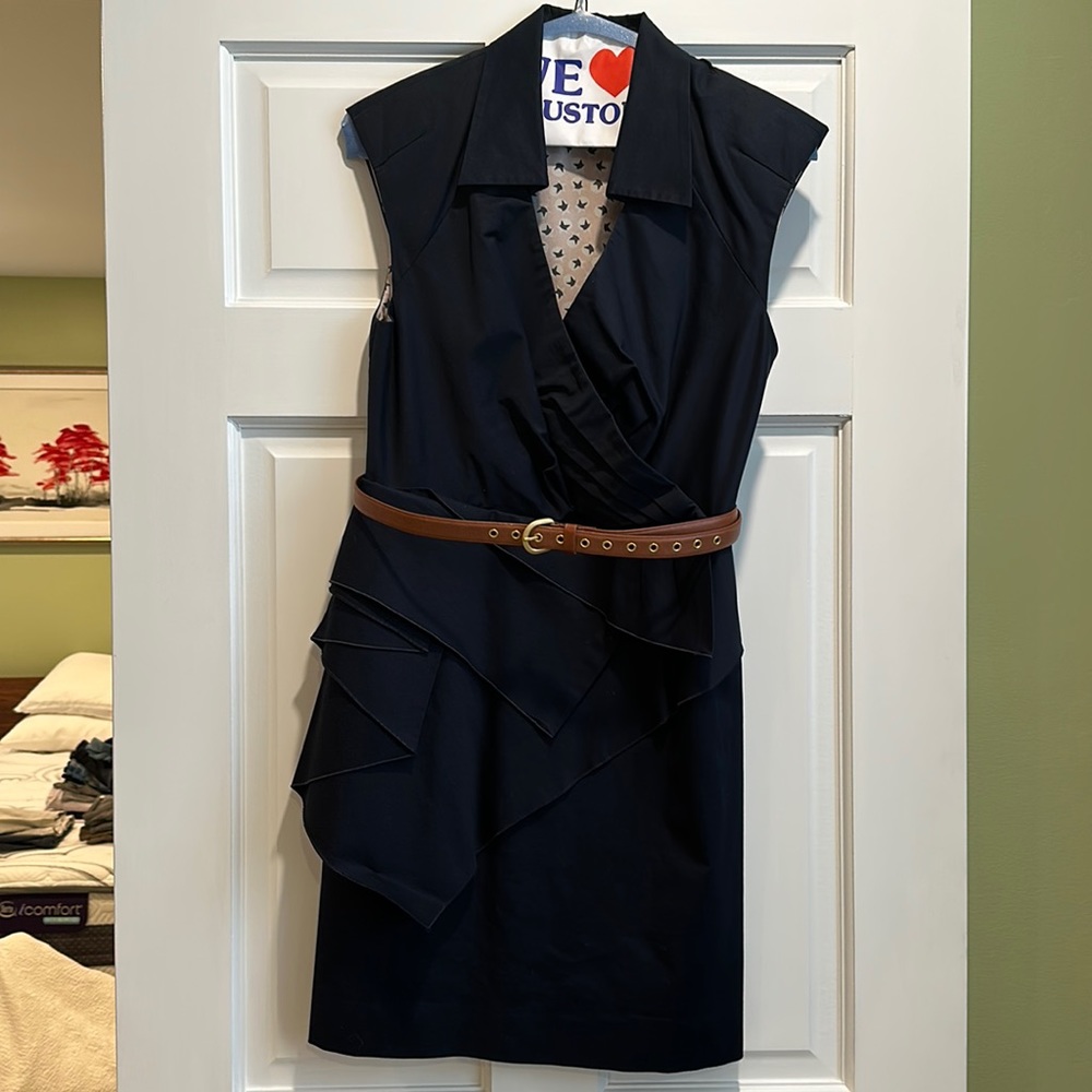 Leifsdottir Size 4 navy blue dress with brown belt